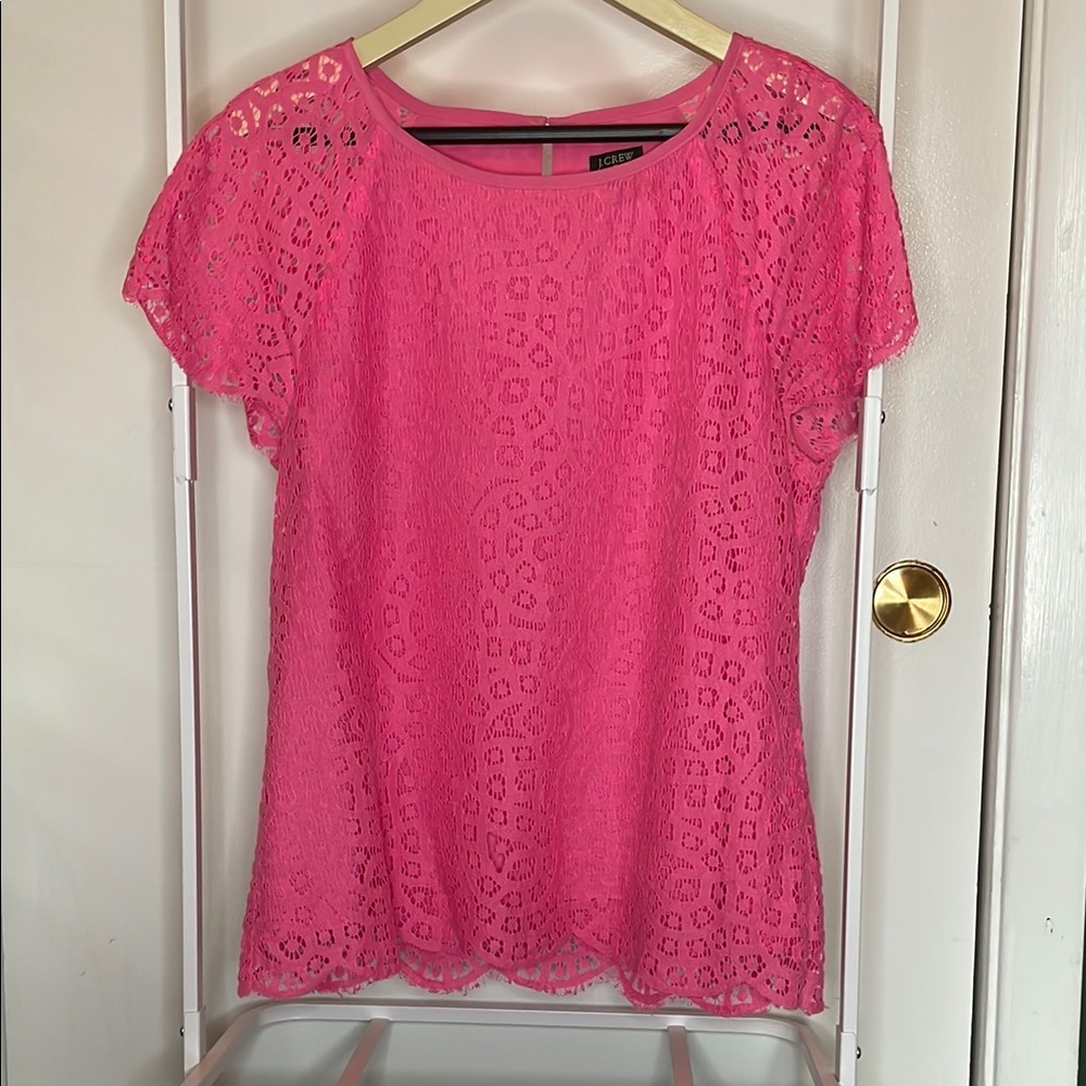 J. Crew Pink Lace Cap Sleeve Blouse